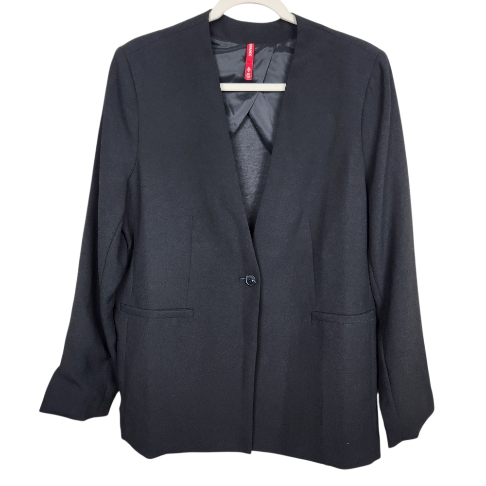 SPANX Black Carefree Crepe Collarless One Button Blazer Jacket Womens Size S